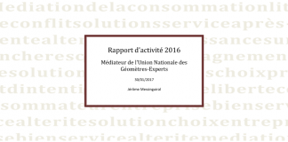 Rapport 2016 du médiateur de la consommation des géomètres-experts
